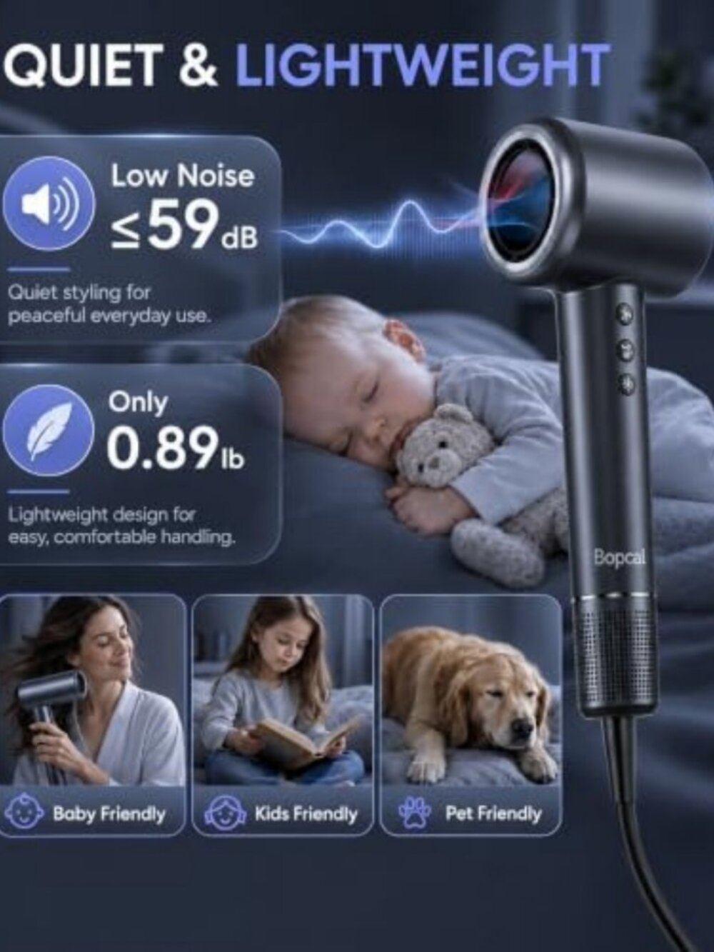 Fast Drying Ionic Hair Dryer, 160,000 RPM with Diffuser for Smooth, Shiny Hair - Picture 7 of 7